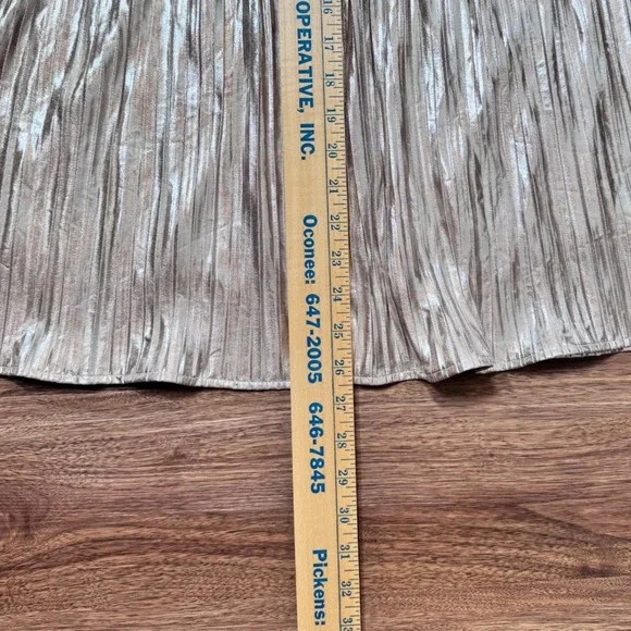 THML NWT Metallic Silver Pleated Midi Skirt Womens Size M Holiday Party Lined - Picture 6 of 8